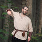 Jeyiour Men's Renaissance Costume Set Medieval Shirt Pirate Outfit Cosplay Viking Ankle Pants Belt Pouch Armband Beige Large