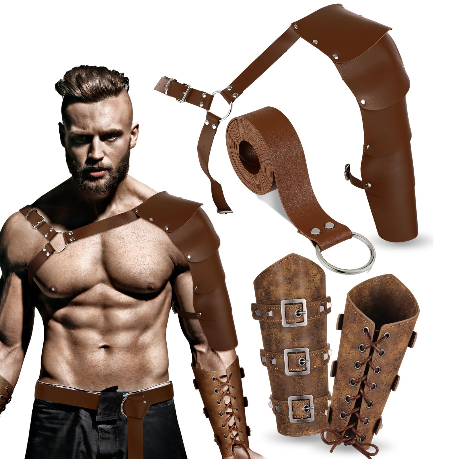 Protège-bras Médiévaux En Cuir PU - Paire | Style Chevalier/viking | Pour LARP, Cosplay, Renaissance