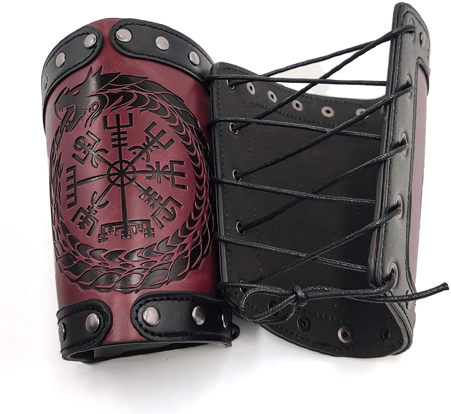 Viking Bracers,Leather Armor Cuffs Thor's Hammer Embossed Norse Arm  Gauntlets Medieval Gauntlet Wristband LARP Archery, Black, One Size :  : Car & Motorbike