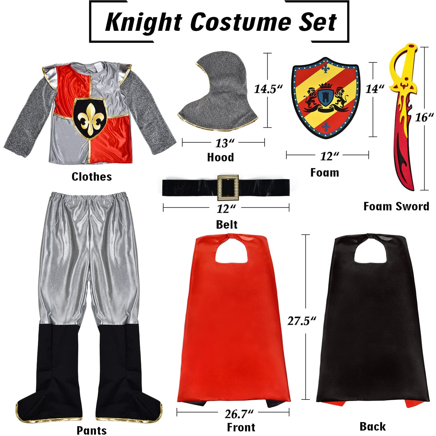 Latocos Knight Costume for Boys Medieval Dress Up Halloween Costumes Role Play Set Accessories Sword Cape Shield for Kids