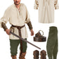 Jiuguva 4 Pcs Halloween Men's Renaissance Costume Set Medieval Pirate Shirt Ankle Banded Pants Viking Belt Accessories Stylish Color XX-Large