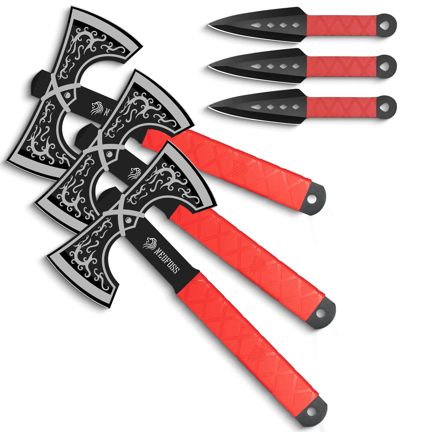Modern Full Tang Throwing Knife and Throwing Axe Set, Pack of 6