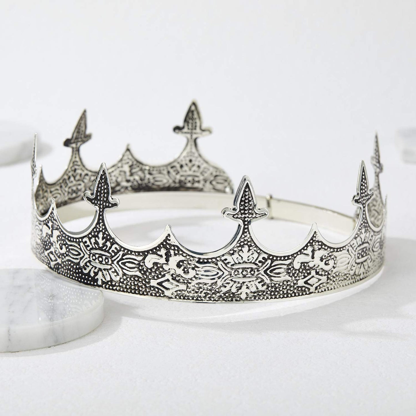 SWEETV King Crown for Men - Royal Men's Crown Prince Tiara for Wedding Birthday Prom Party Halloween Decorations, Alexander Antique Silver
