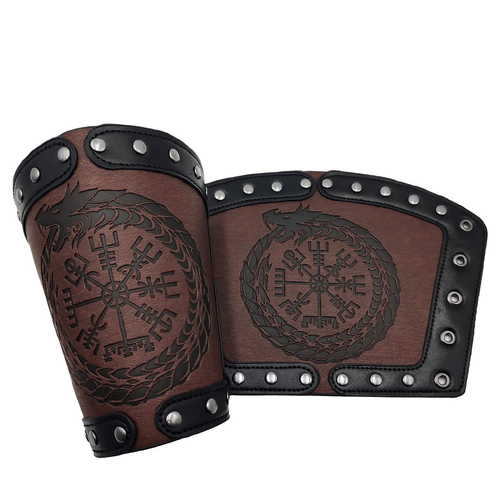 Leather Gauntlet Wristband Medieval Bracers Viking Wrist Guards Archery  Guards Bracers Wide Arm Armor Cuff for Women Men 2PCS