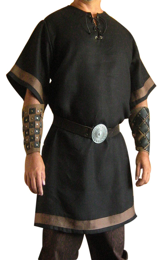 SUNLEXA Medieval Knight Viking Tunic Men's Costumes Surcoat Tabard for Halloween Costumes Cosplay Renaissance Costume (S-6XL) XX-Large Black/Brown Strip