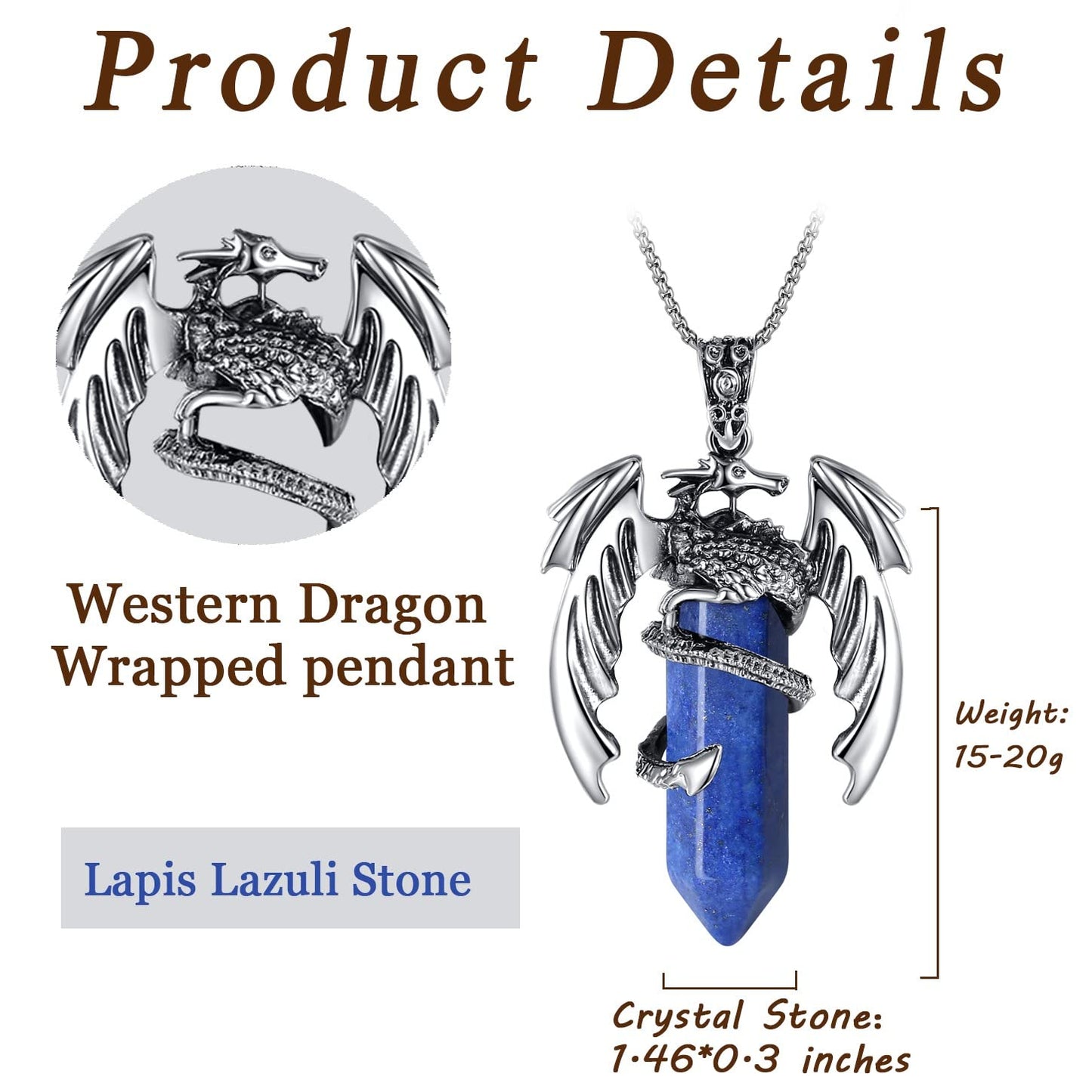 MAIBAOTA Natural Gemstone Dragon Crystal Necklace - Black Obsidian