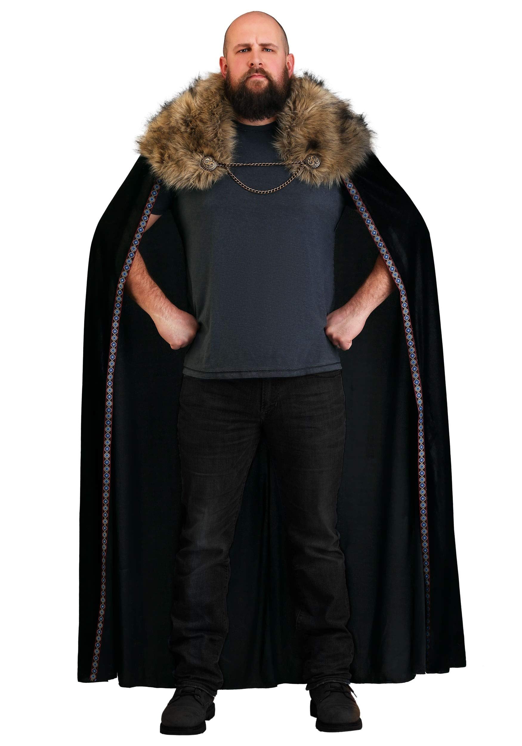 Black Faux Fur Collar Viking Cape for Adults