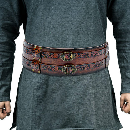Knotwork Embossed Viking Wide Belt Double-Buckle Thane's Belt