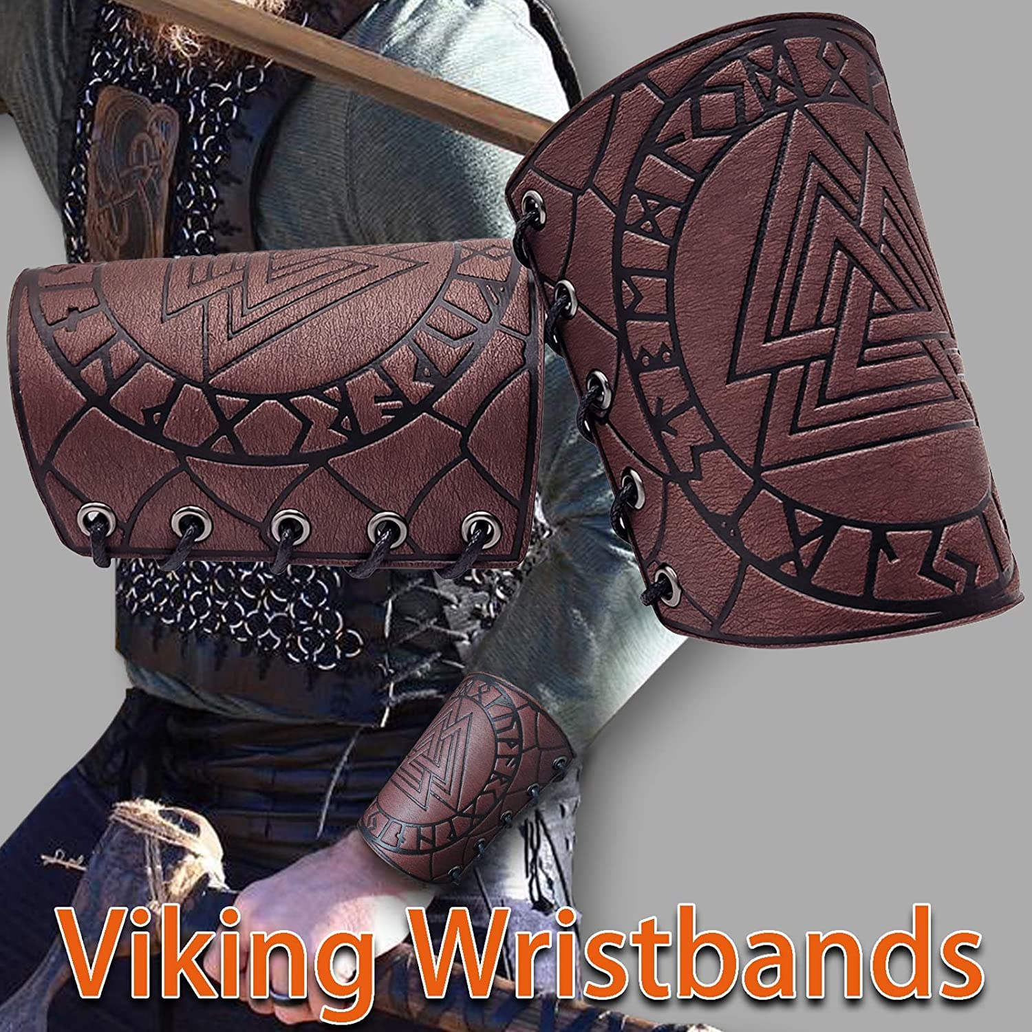Jeilwiy Leather Gauntlet Wristband Medieval Bracers Viking Wrist Guard  Knight LARP Viking Arm Bracers Renaissance Costume, Faux Leather Arm  Bracer