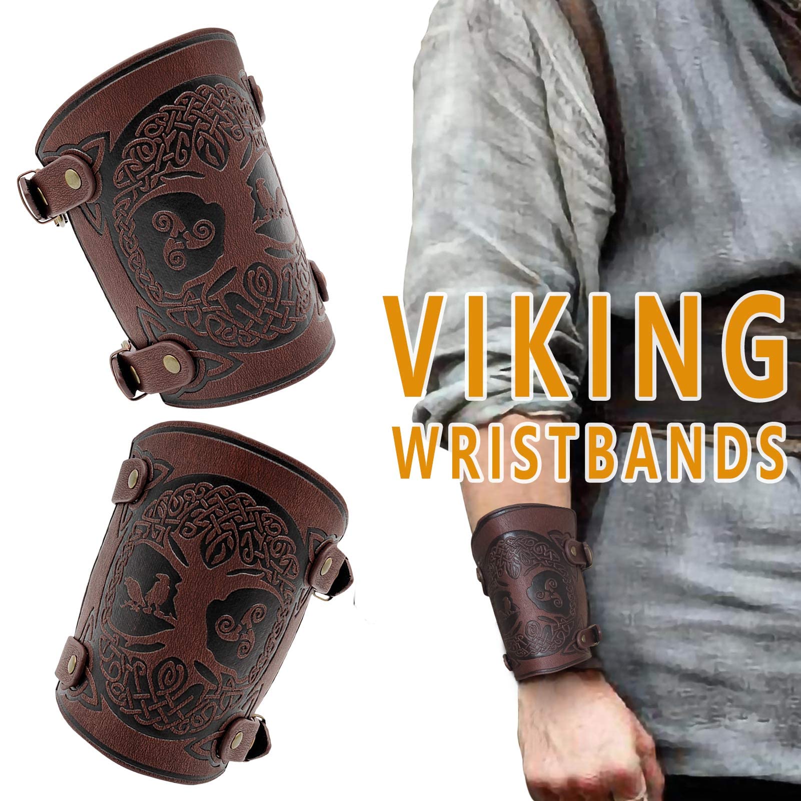 2pc Viking Bracers Genuine Leather Medieval Knight Watch Armor