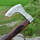 Viking Bearded Battle Axe Engraved Feather On Handle
