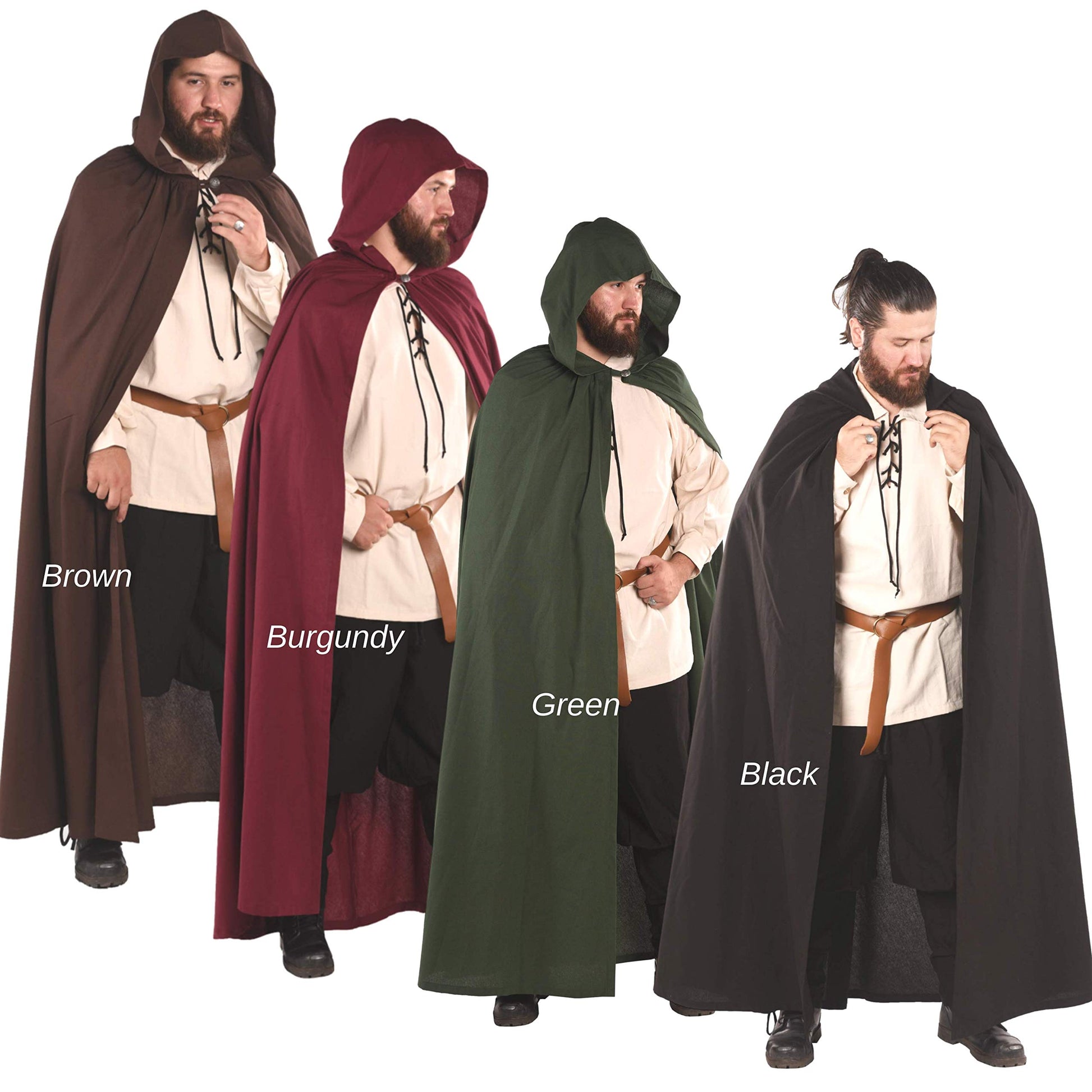 Men's Hooded Cloaks with POCKETS in Black, Green, Red or Brown