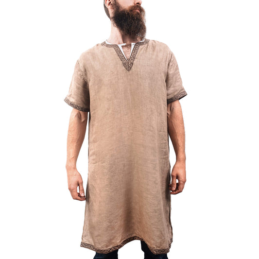 Norse Tradesman Short-Sleeve Medieval Tunic - 180 GSM Linen Fabric - Premium Quality Viking Reenactment Attire Medium