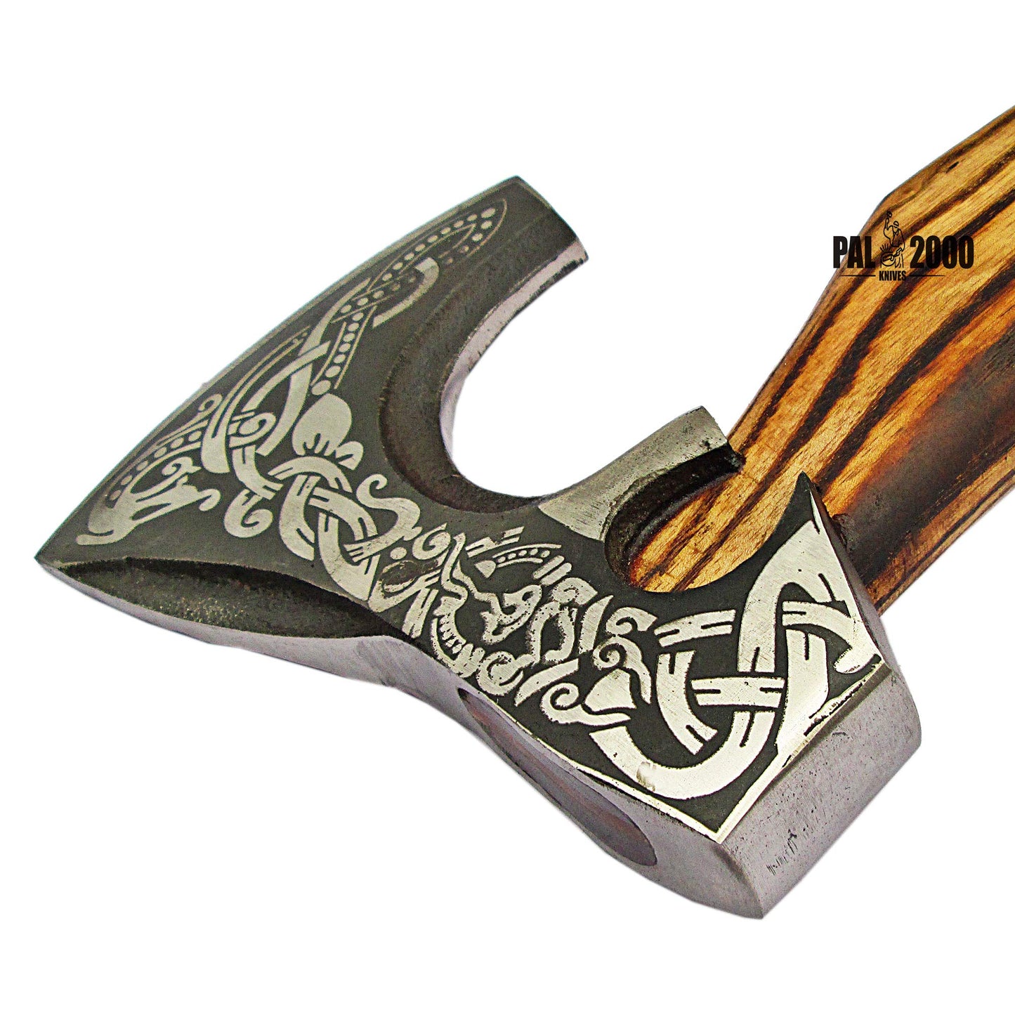 Knotwork Etched Throwing Axe with Wood Handle