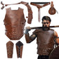 Toulite 5 Pcs Halloween Medieval Viking Costume Warrior Set Including Leather Armor Chest Single Shoulder Armor Arm Guards Renaissance Knight Belt Drawstring Pouch for Men Halloween Party Cosplay