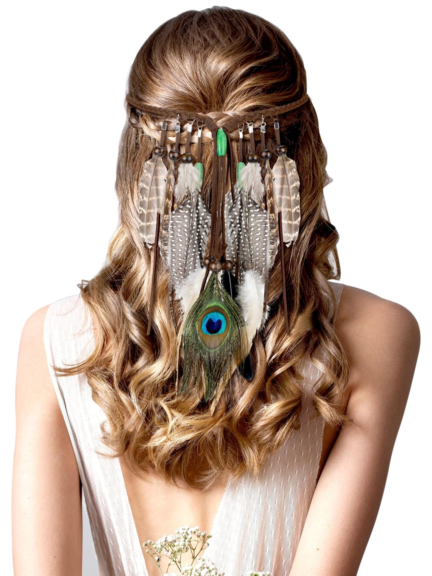 XunYee Feather Headband Hippie Headband for Women Hippie Accessories Indian Headband Feather Hair Accessories for Costume Classic Style