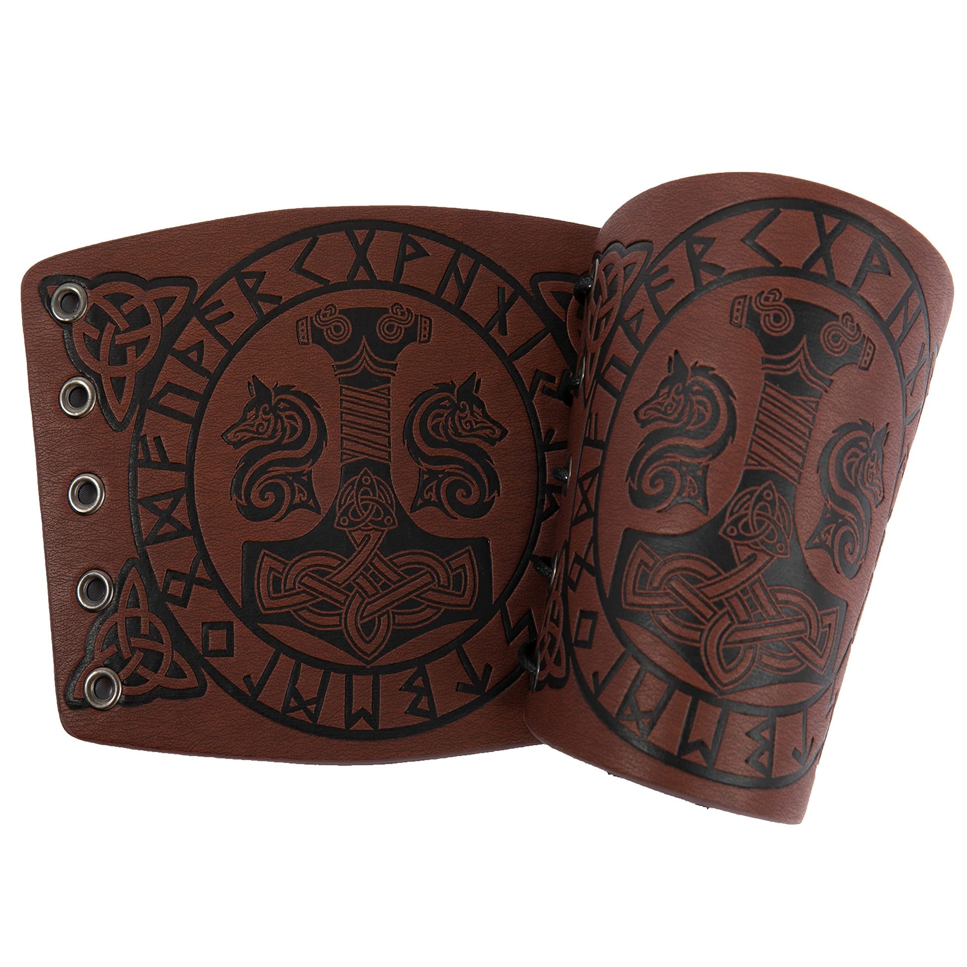 Viking Leather Bracer Vegvisir & Drakar Symbol Vambrace for Larps