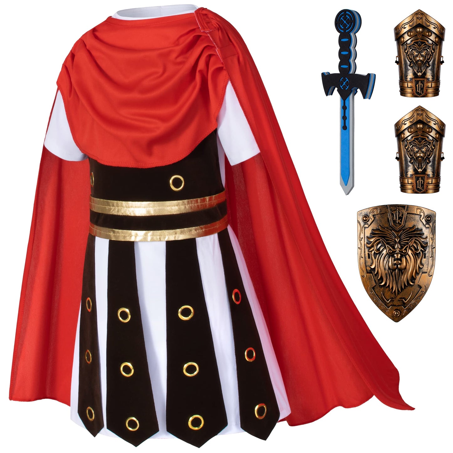 Elibelle Child Medieval Roman Warrior Knight Renaissance Performance Costume with Accessories 4-5Years(120cm) White