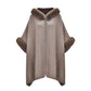 Women Winter Fashion Faux Fur Trim Layers Hooded Cardigan Warm Cape Sweater Cloak Navy