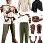 Panitay 8 Pcs Men's Renaissance Costume Set Shirt Pants with Belt Shawl Half Shoulder Cape Scarf Pouch Bracer and Sword Bag Large Brown