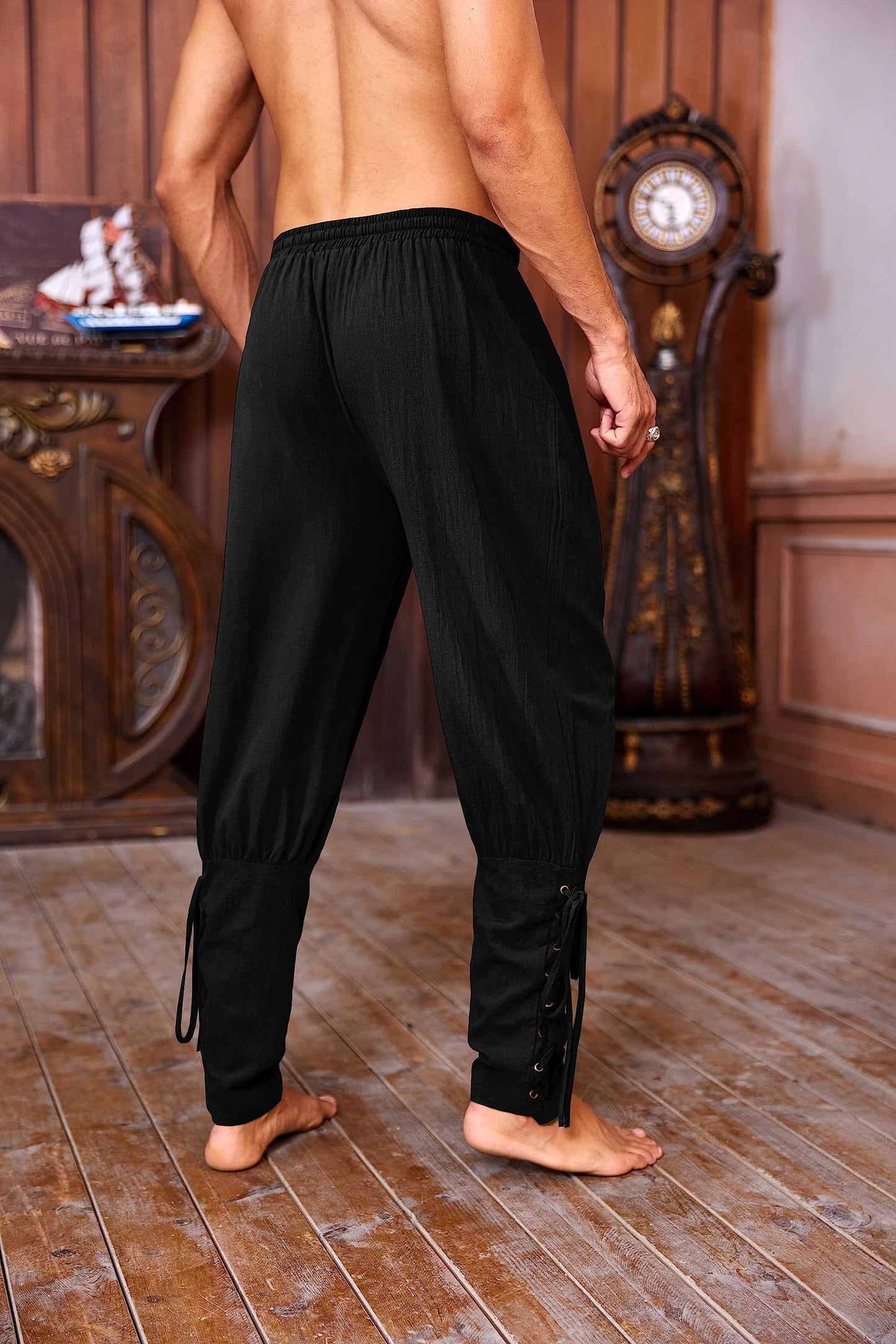 Meilidress Men's Ankle Banded Pants Medieval Viking Navigator Trousers Renaissance X-Large Brown
