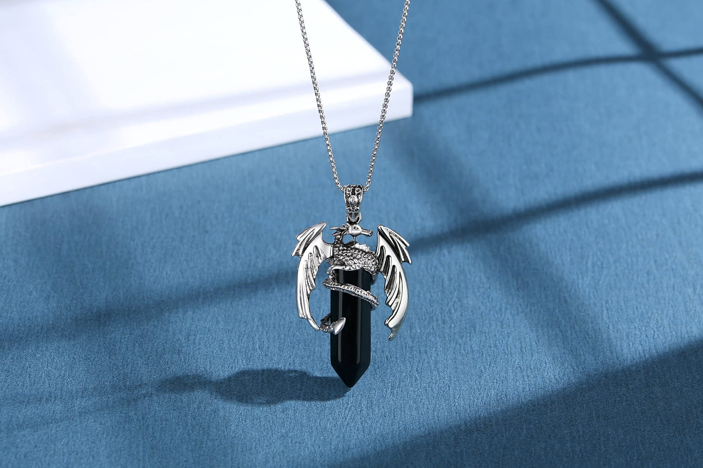 MAIBAOTA Natural Gemstone Dragon Crystal Necklace - Black Obsidian