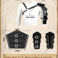Panitay 8 Pcs Men's Renaissance Costume Set Shirt Pants with Belt Shawl Half Shoulder Cape Scarf Pouch Bracer and Sword Bag Large Brown