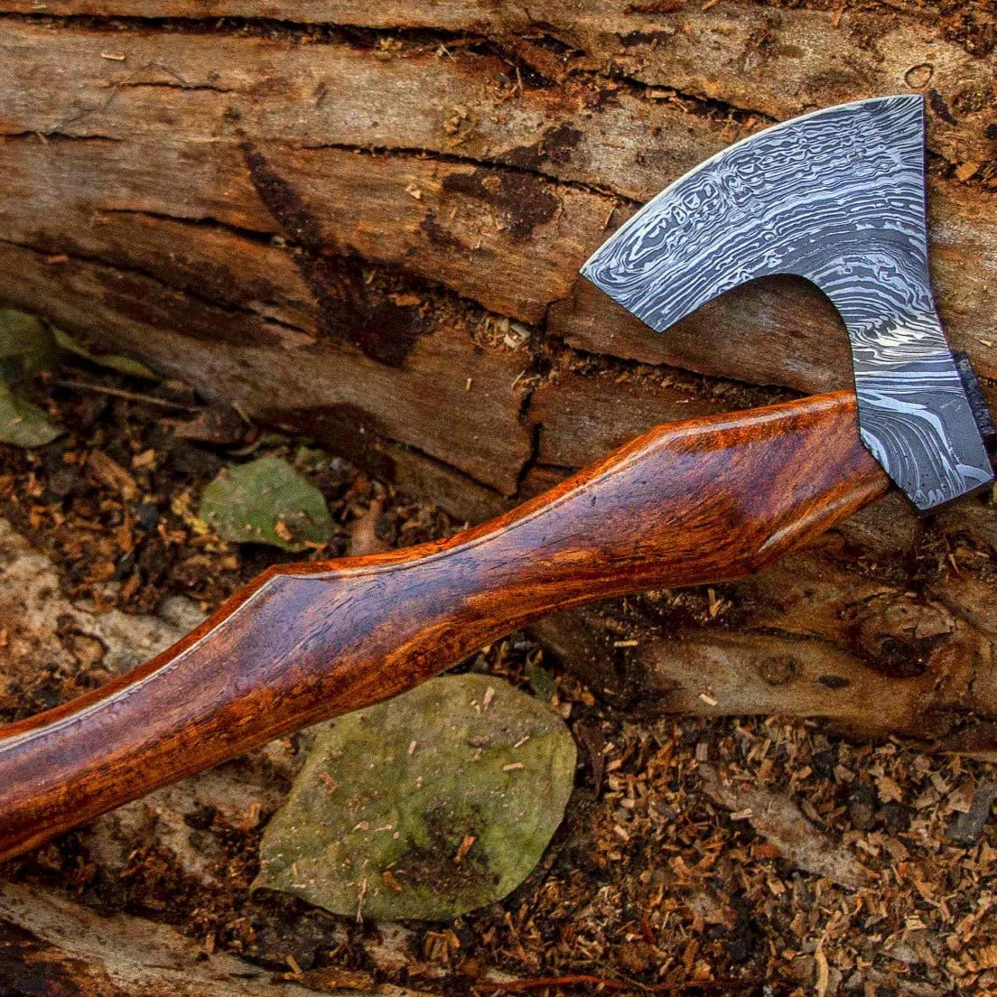 Damascus Viking Axe Pair With Ashwood Handle, Leather Wrap And