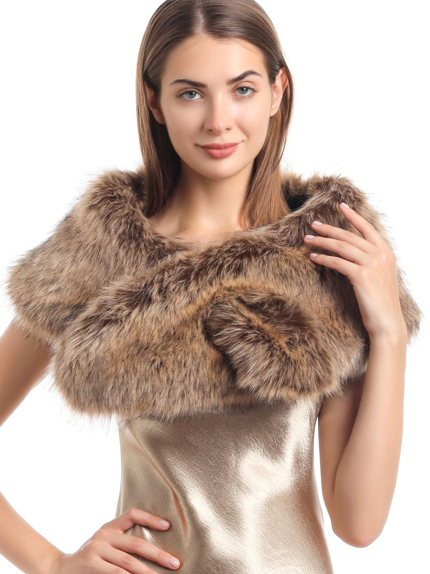 Soul Young Faux Fur Collar Women's Neck Warmer Scarf Wrap 80cm,31.5in A-nature