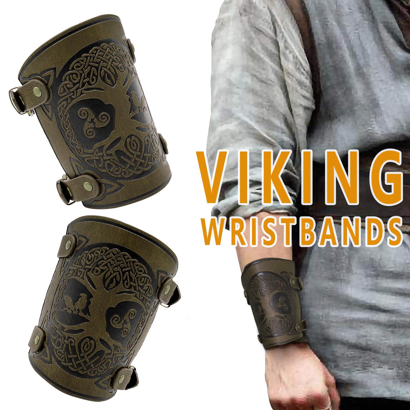 2022 New Nordic Viking Vegvisir Embossed Arm Bracers Medieval PU
