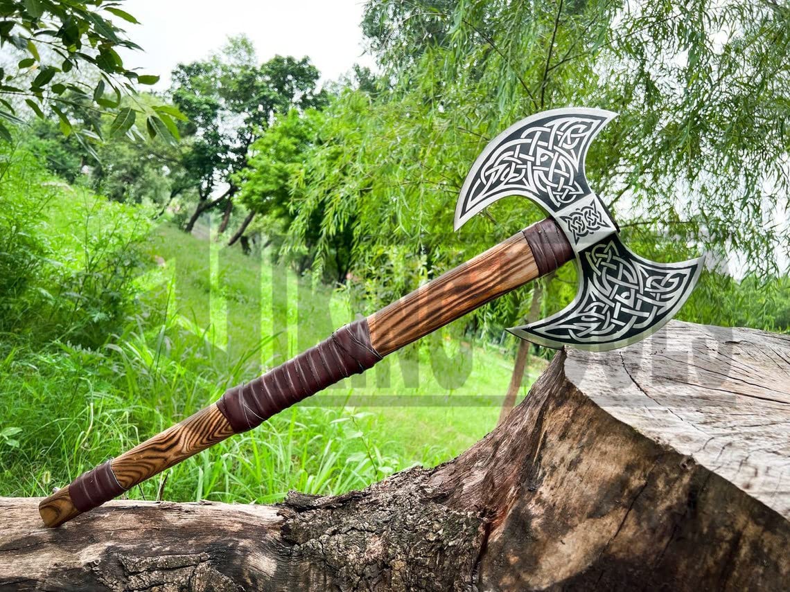 Double Sided Norse Knotwork Viking Battle Axe - vikingshields