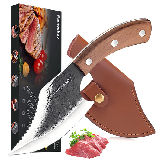 Viking Knife Upgraded Hand Forged Butcher Knife with Leather and Gift Box