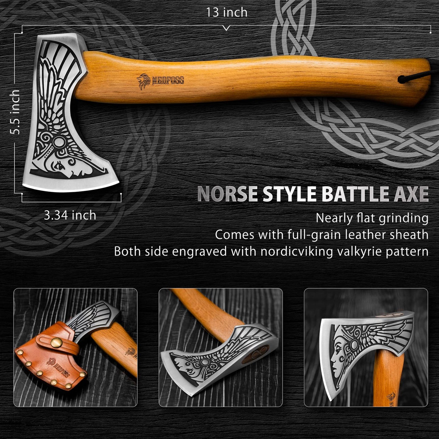 Valkyrie Engraved Viking 13" Hand Axe