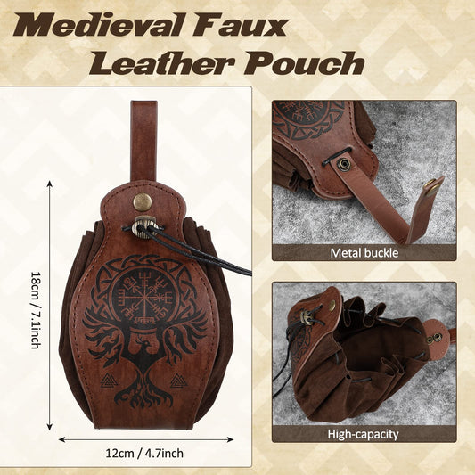 2 Pcs Medieval Viking Belt Leather Belt Pouch Renaissance Leather Belt Medieval Bag Renaissance Accessories Brown Fancy