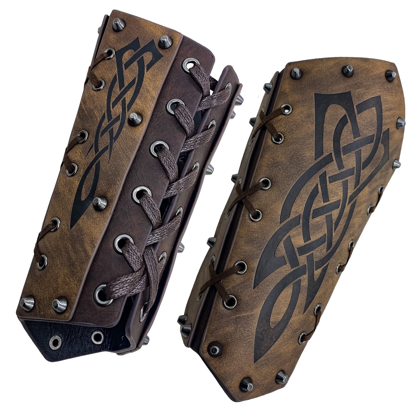 HiiFeuer Medieval Embossed Arm Bracers, Retro Faux Leather Knight Arm Gauntlets, Vintage Renaissance Arm Guards Brown C
