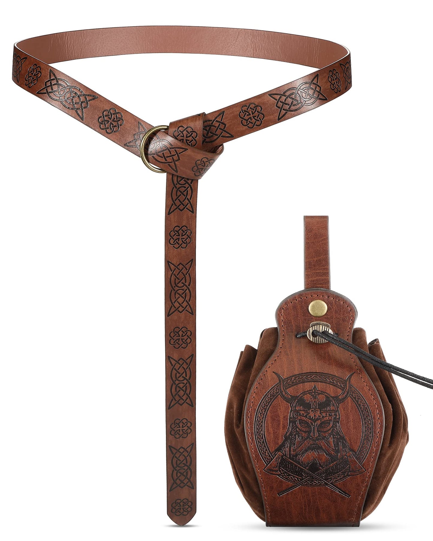 2 Pcs Medieval Viking Belt Leather Belt Pouch Renaissance Leather Belt Medieval Bag Renaissance Accessories Brown Fancy