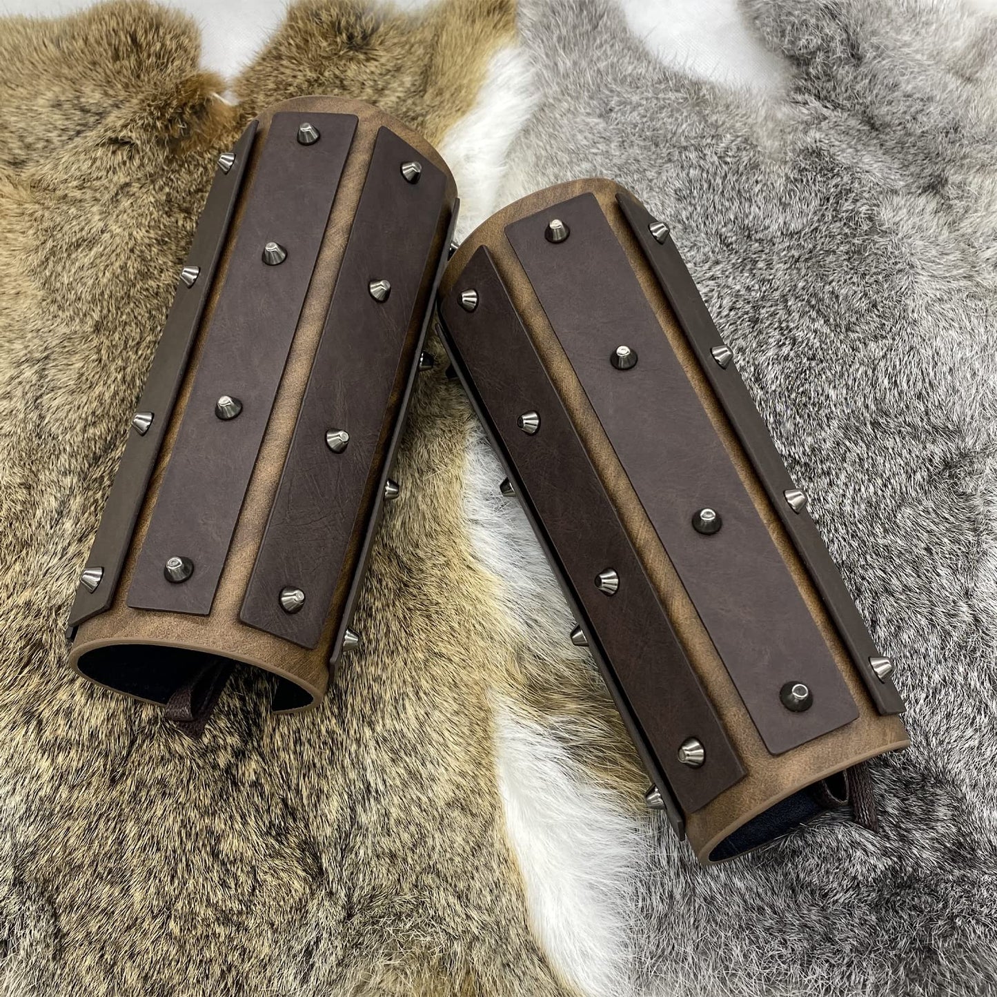 JAOYU Leather Bracer Medieval Vambrace Wrist Armor Arm Cuff Viking Arm Guard Leather Gauntlet Wristband LARP Accessories 2PCS Jyph060-brown