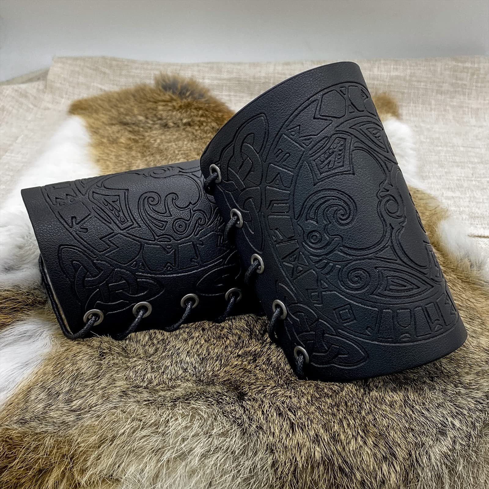 HiiFeuer Viking Arm Bracer, Embossed Norse Symbol Faux Leather Arm Armor,  Medieval Faux Leather Arm Wristband for LARP