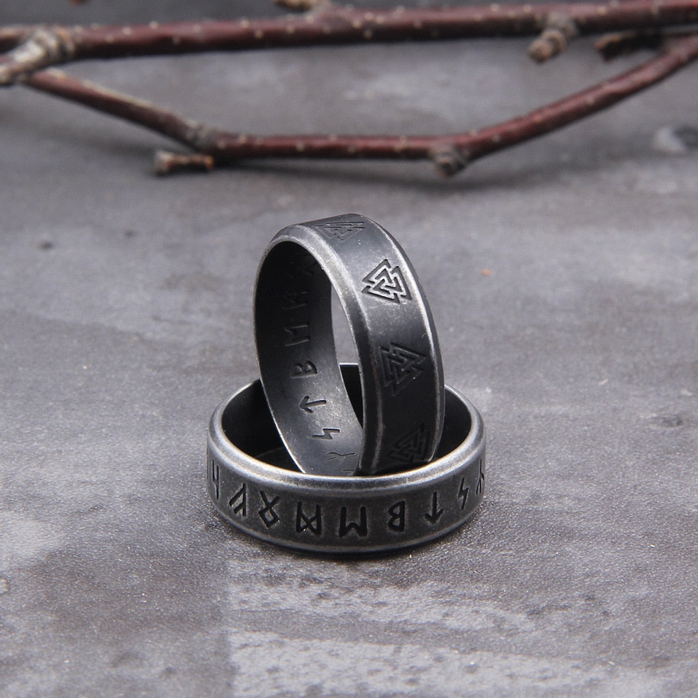 Valknut And Rune Viking Amulet Ring