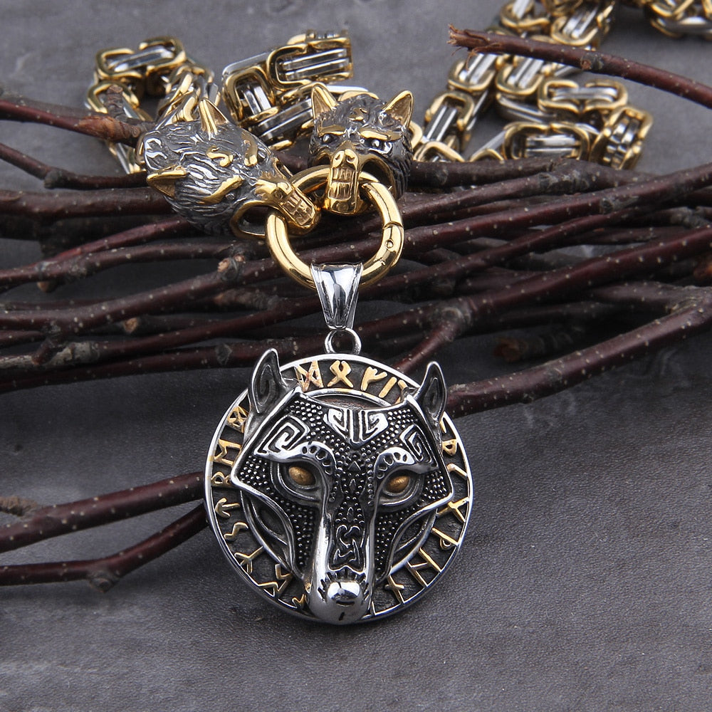 Fenrir Wolf and Jörmungandr Dragon Pendant Necklace