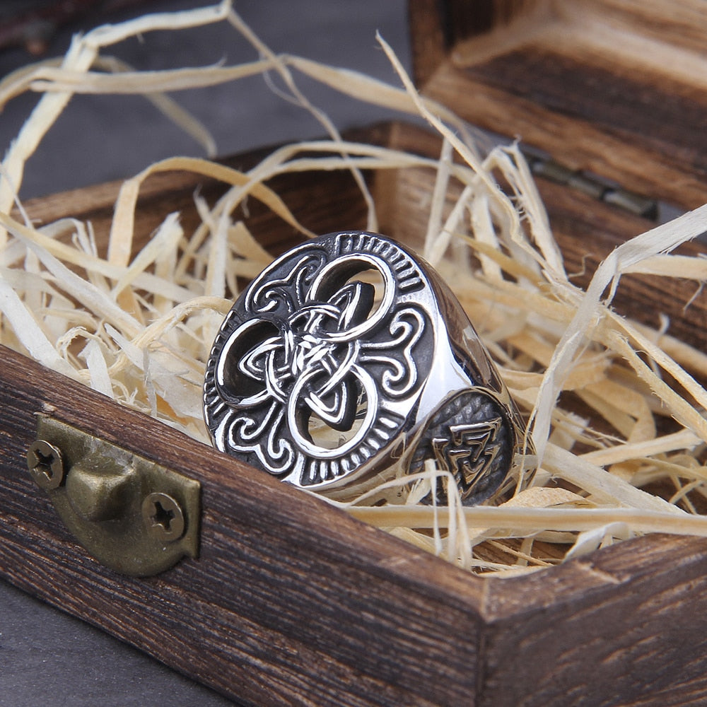 Valknut and Triquetra Celtic Viking Steel Ring