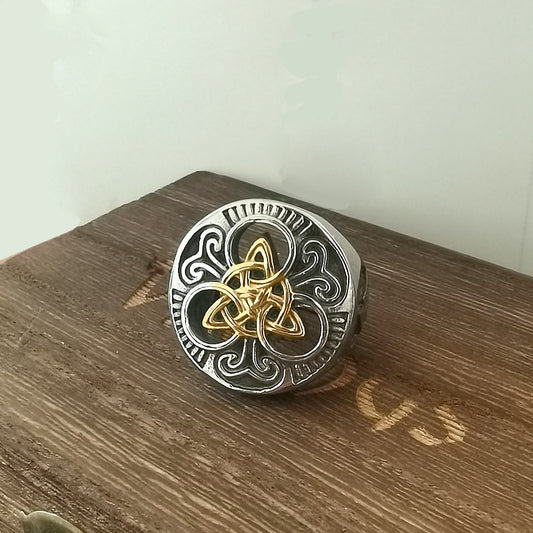 Triquetra and Valknut Celtic Gold Like Ring