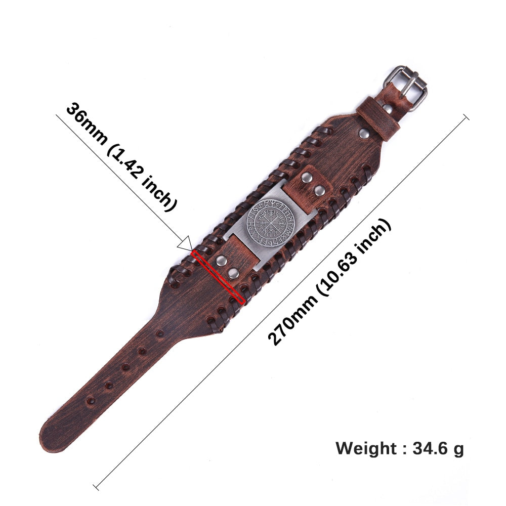 Thick Vegvisir Leather Bracelet