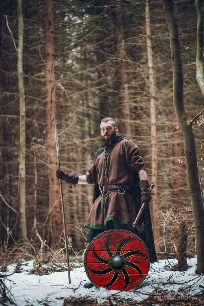 Ivar the Boneless Red and Black Slavic Sun Plank Viking Shield, 24"