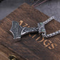 Mjolnir Hammer Runes Steel Necklace