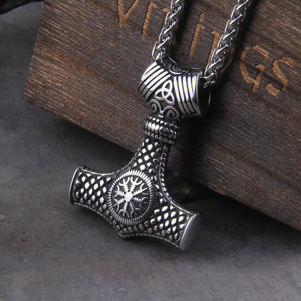 Mjolnir Thor's Hammer & Helm of Awe Necklace