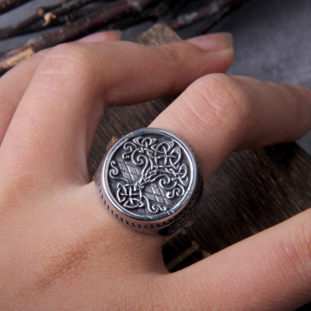 Tree of Life Yggdrasil Steel Ring (Silver)