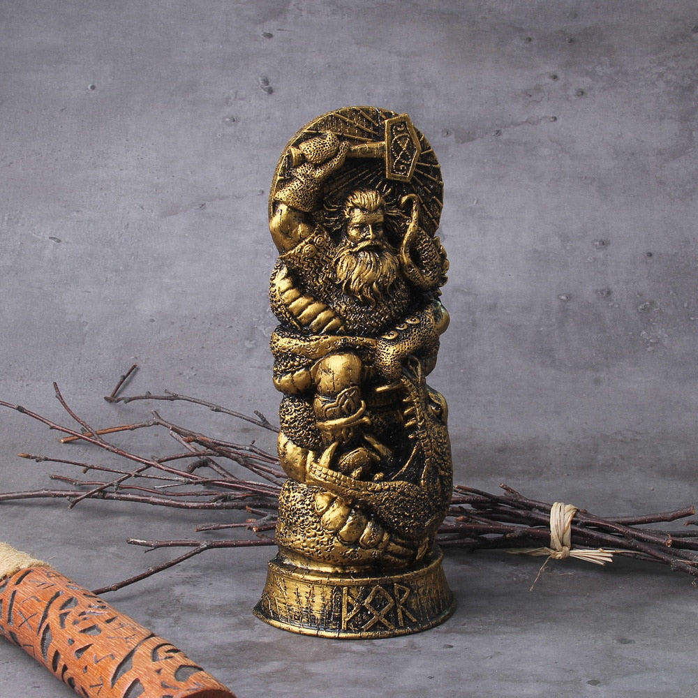 Handcarved Viking Altar Thor Sculpture