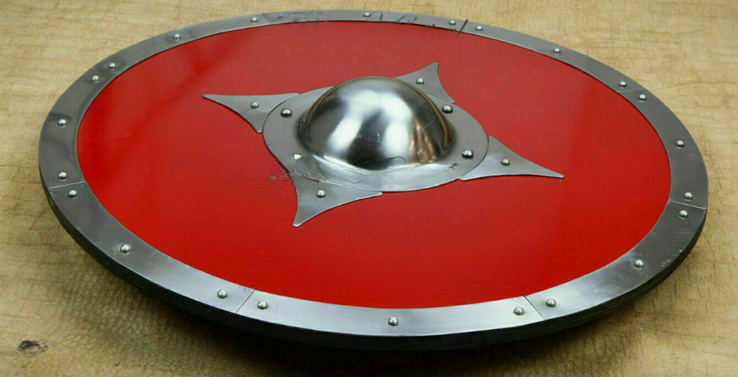 Medieval Red Shield with Silver-like Gauge