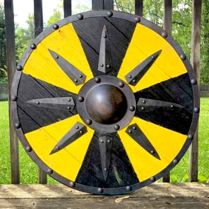Black and Yellow Plank Viking Shield with Steel Braces, 24"